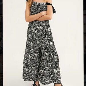 NWT Free People Cecilia Wide Leg Jumpsuit Floral Boho Tie Straps Women’s Sz XS